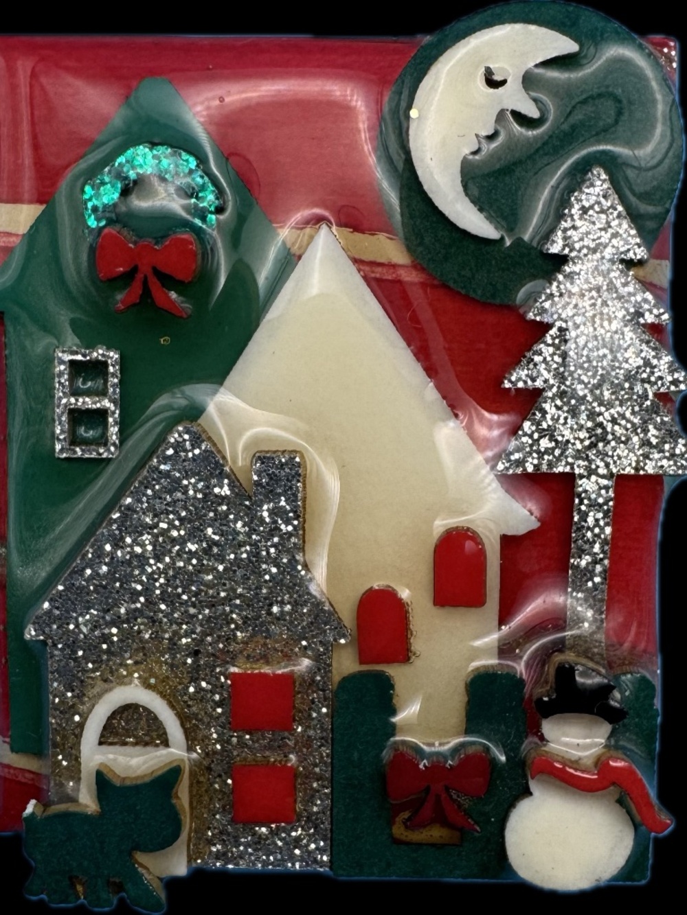 House Pins by Lucinda Christmas Snowman Sleeping Moon Glitter Cat Wreath
